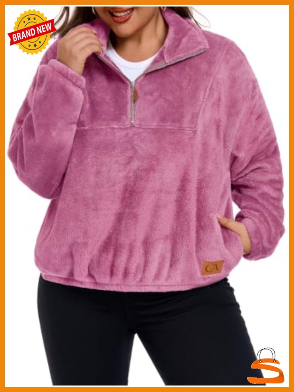 Half Zip Fuzzy Fleece Pullover Sweatshirt Plus Size A-Line